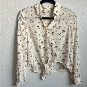 Pink Rose Floral Button Down Shirt - Cream
